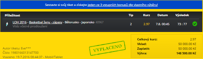 TOP tikety ovládla výhra 200 tisíc na fotbalu